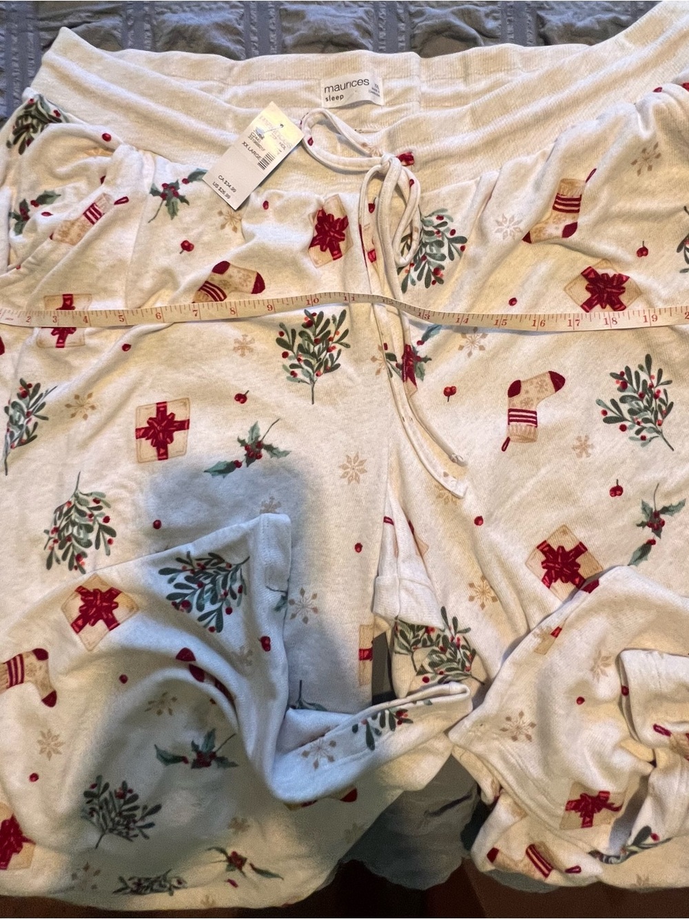 Maurices Cream Holiday Print Pajama Pants with Red & Green Accents